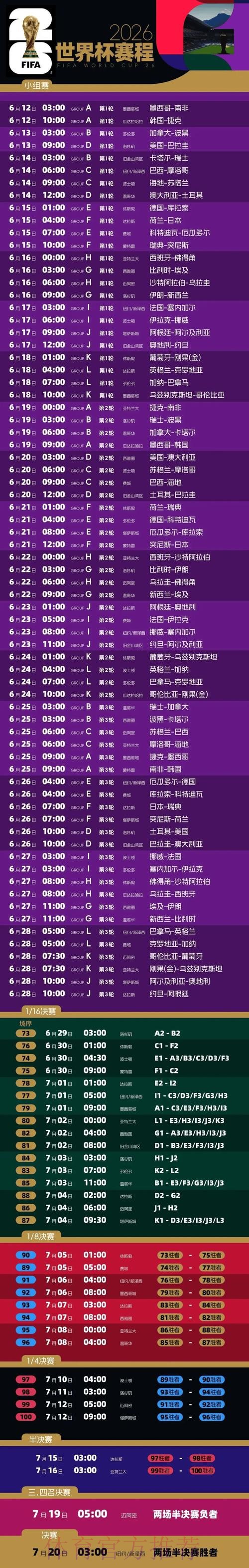 2026世界杯完整赛程高清版实时赛程直播平台 2026世界杯完整赛程高清版实时赛程直播平台